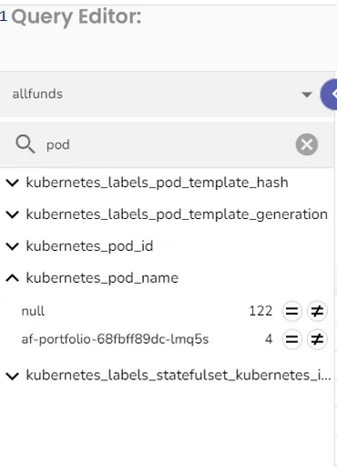 Image 1 for I have added the FILTER section..
In my "allfunds" namespace, having around 10 pods, but in Openobserve UI , only one pod is visible, and remaining all are invisble..